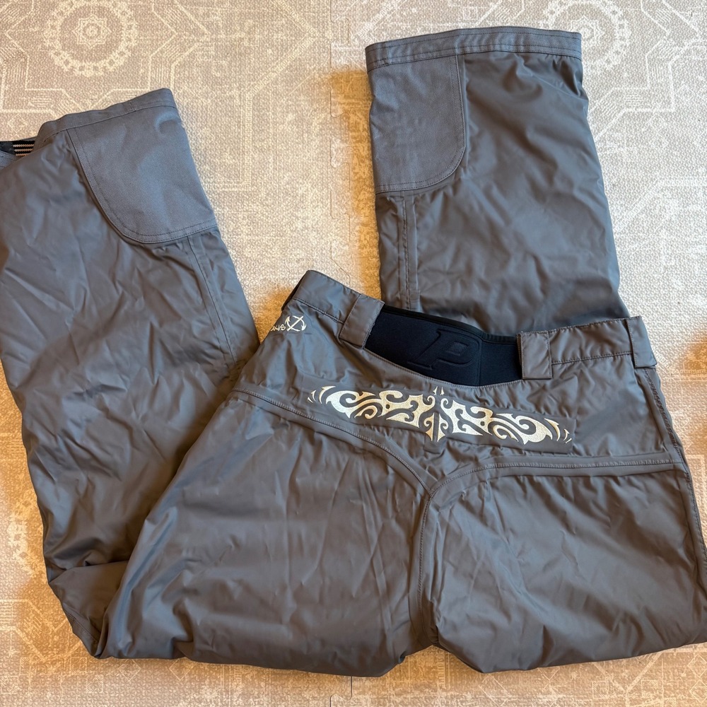 Vtg Predator‎ Wear Snow Pants Women Medium Grey Tribal Embroidery Y2K Mountain